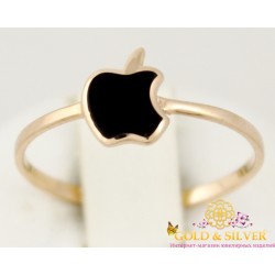 Золотое кольцо 585 проба. Кольцо с красного золота Apple (Яблоко), с вставкой черной эмали. 300361е Gold & Silver, Украина